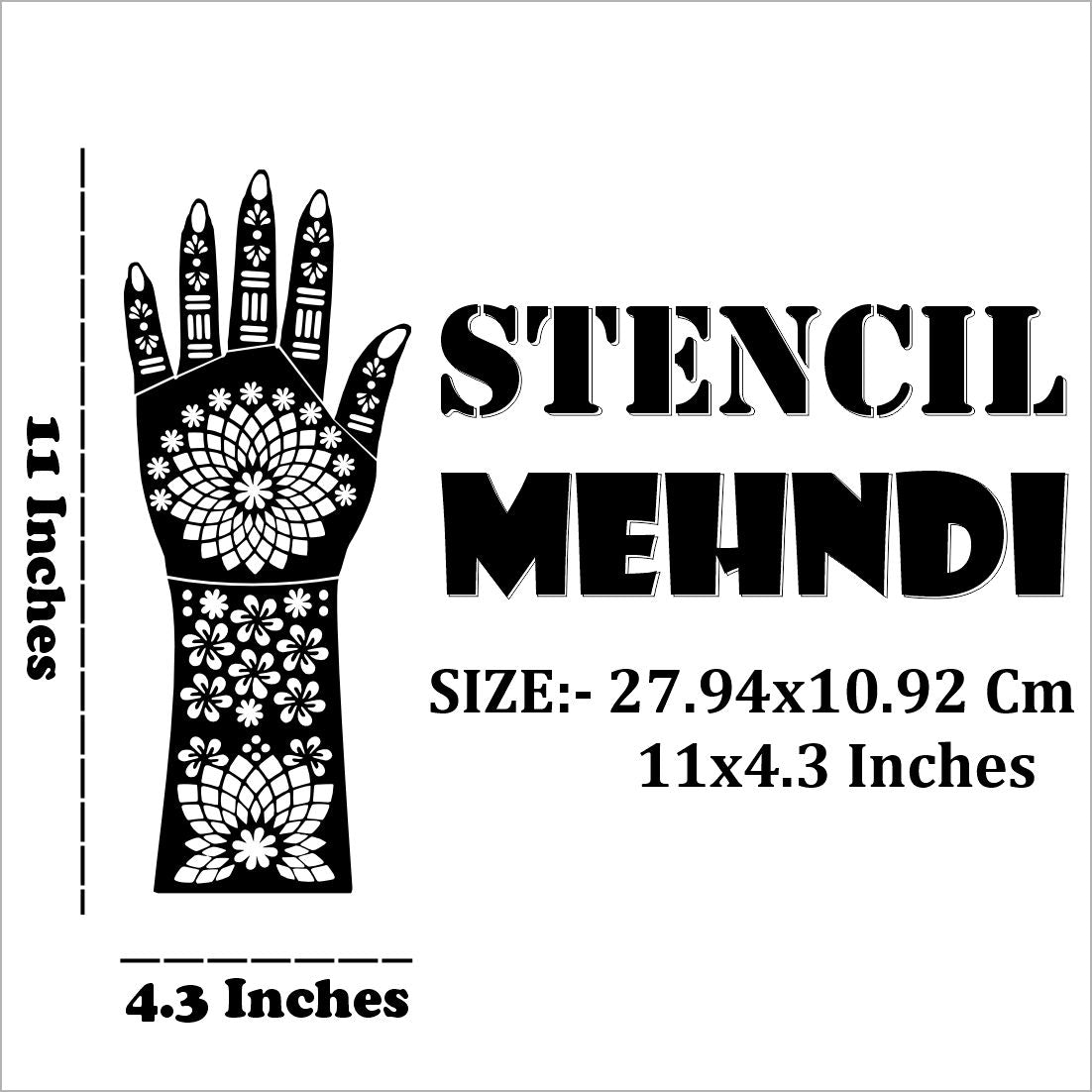 Designer Bridal Mehndi Stencil Sticker With Heart, Leaf, And Mandala Shapes Easy To Use With Instant Beautiful Design