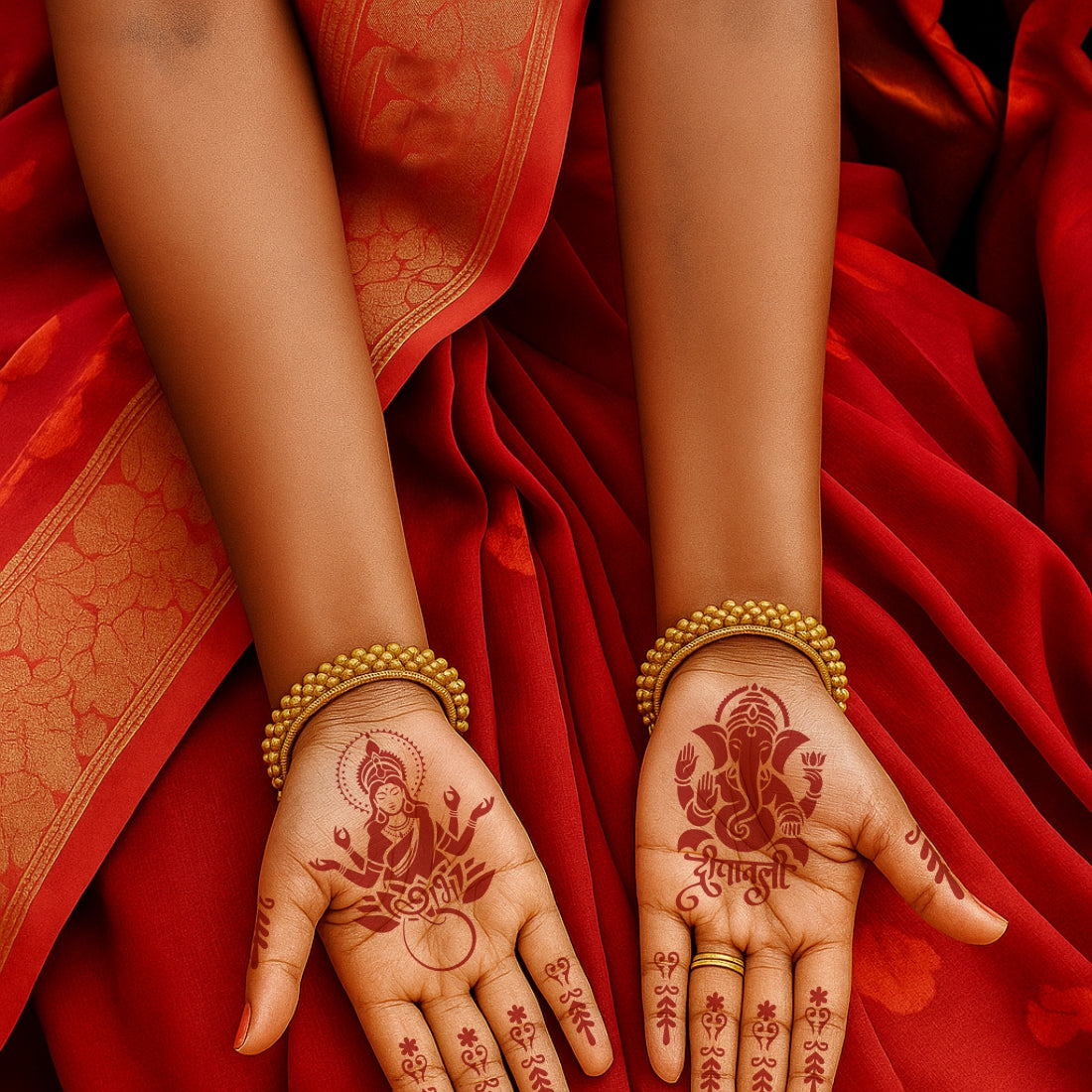 Shubh Lakshmi Ganesh Diwali Stencil Mehndi Sticker Design for Hands Deepavali Stencil Henna Art with Lakshmi & Ganesh