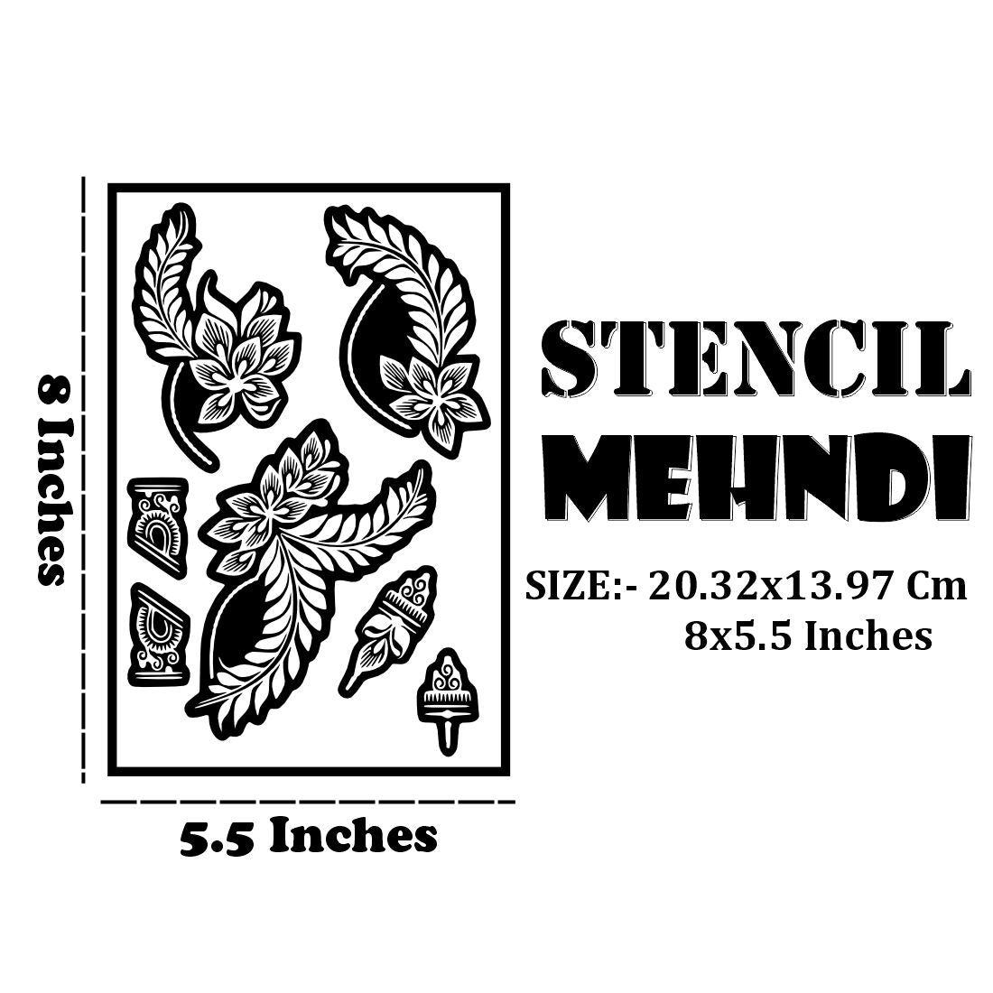 Traditional Floral Mehndi Stencil With Elaborate Leaf Details For Hand Artistry