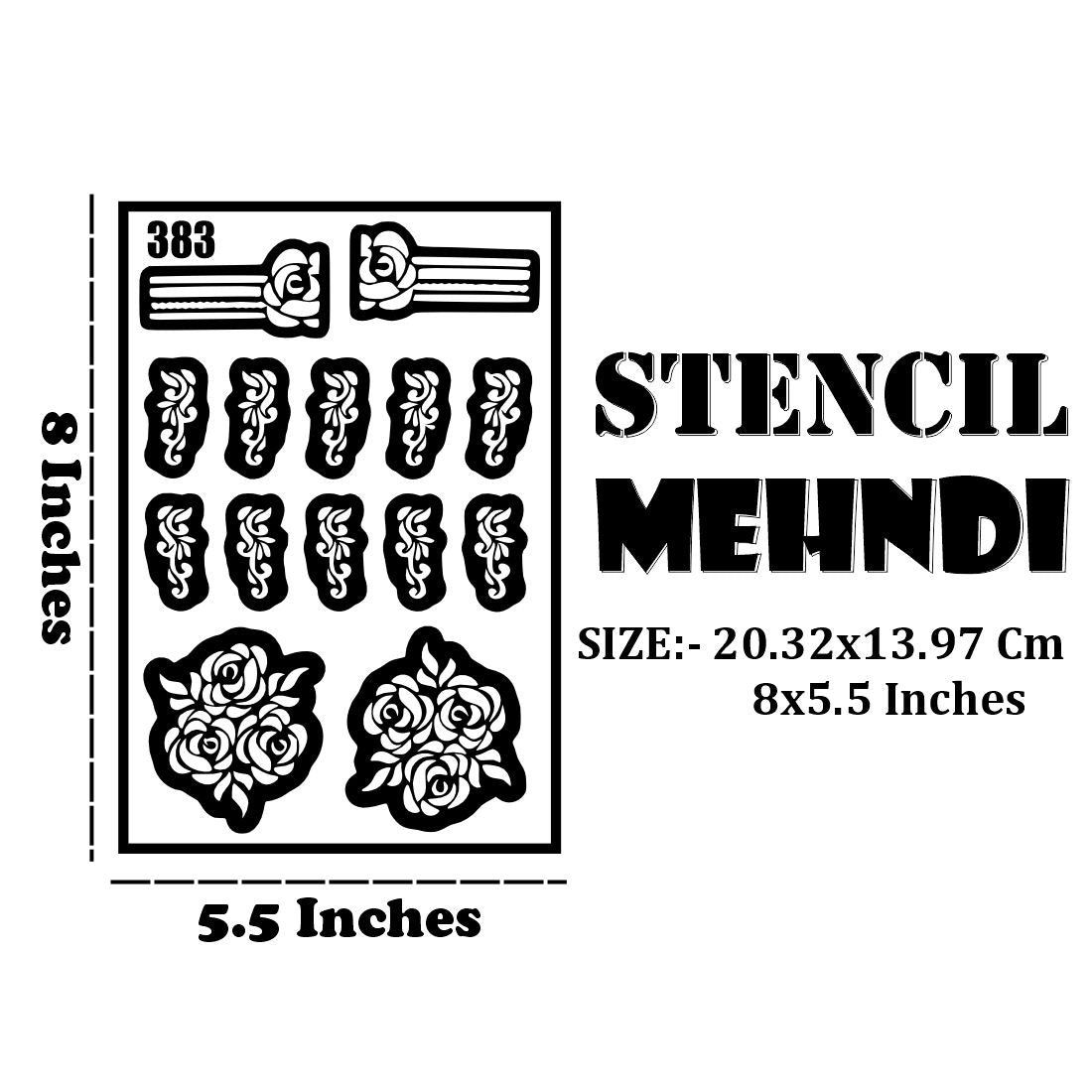 Detailed Rose Mehndi Stencil With Leafy Matching Finger Pattern