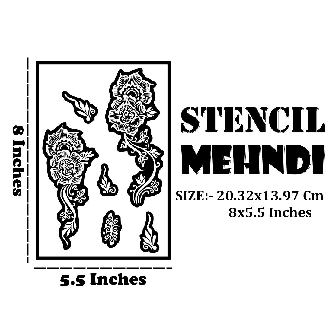Artistic Rose Mehndi Stencil With Detailed Leaves And Finger Pattern Templates