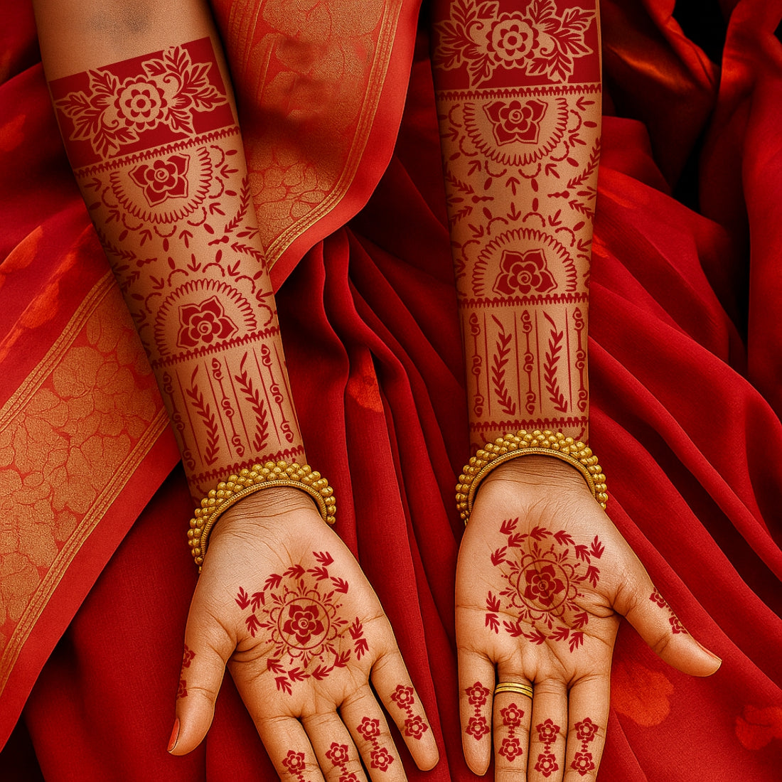 Beautiful Flowers Design Mehndi Stencil Sticker With Traditional Patterns And Full Hand & Fingers