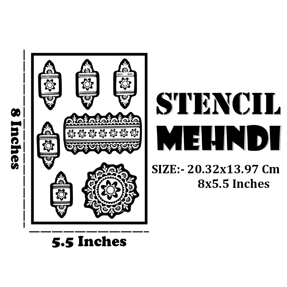 Artistic Mehndi Stencil With Large Round Designs & Intricate Paisley Side