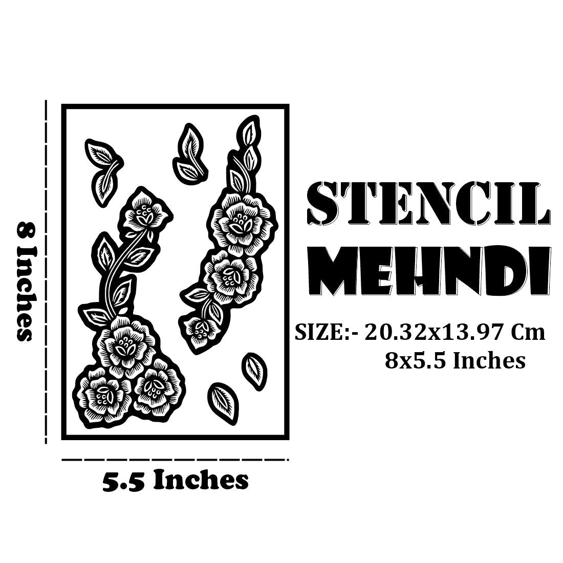 Reusable Henna Stencil With Large Leaf Motifs And Smooth Curved Floral Patterns