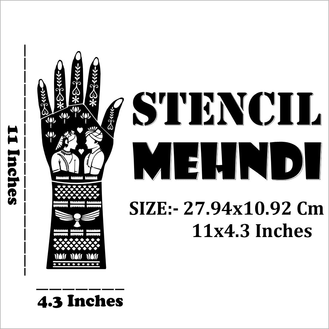 Bridal Mehndi Stencil Sticker With Bride And Groom Design For Hands And Arms Easy To Use With Instant Beautiful Design
