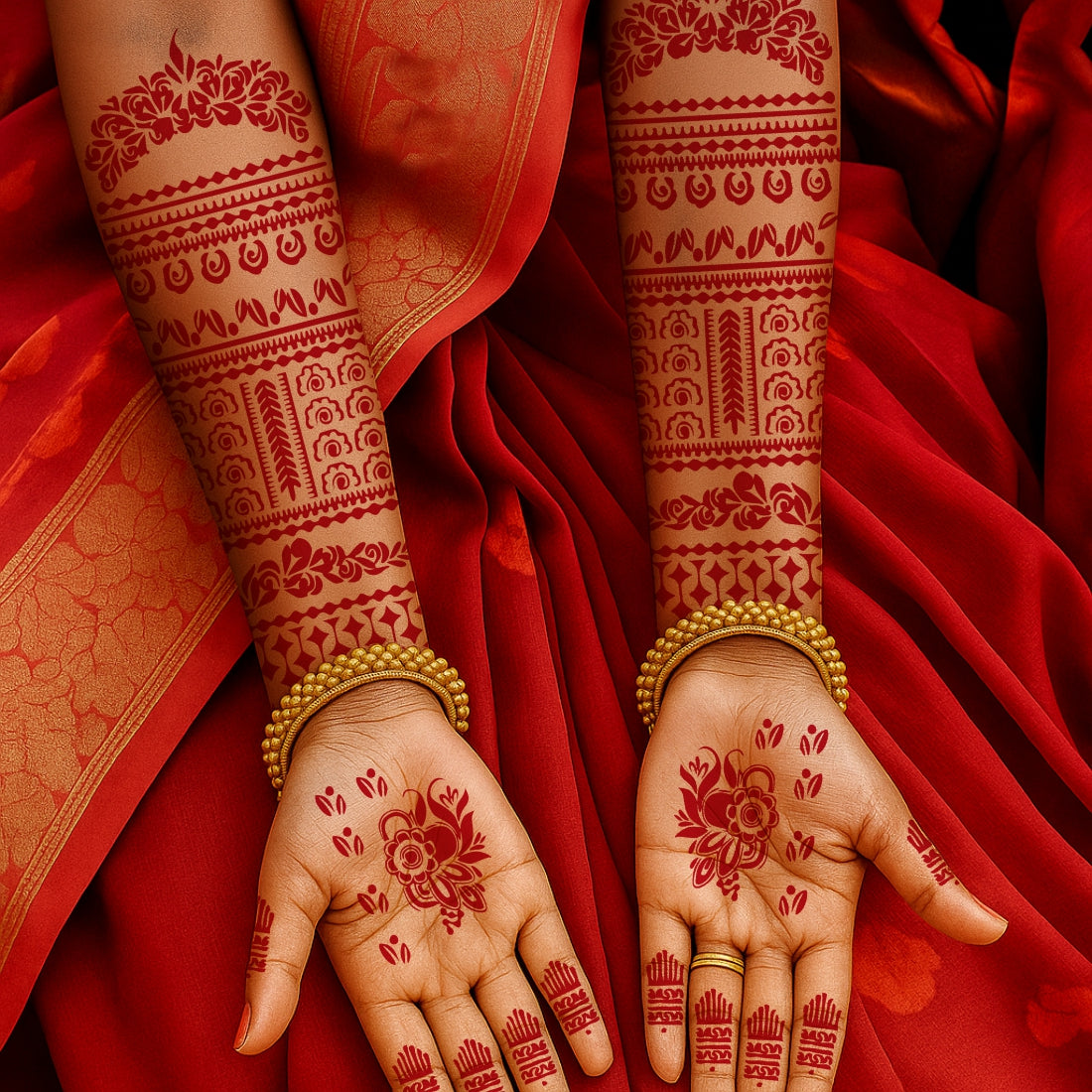 Bridal Floral Mehndi Stencil Sticker With Traditional Patterns For Hands And Fingers