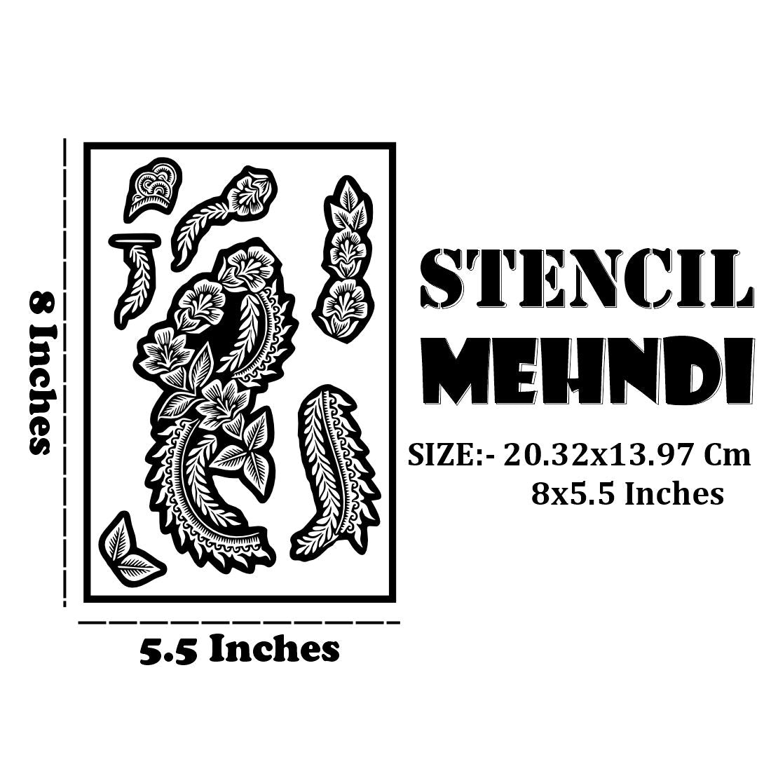 Detailed Floral Mehndi Stencil With Flowing Leaves For Classic Hand