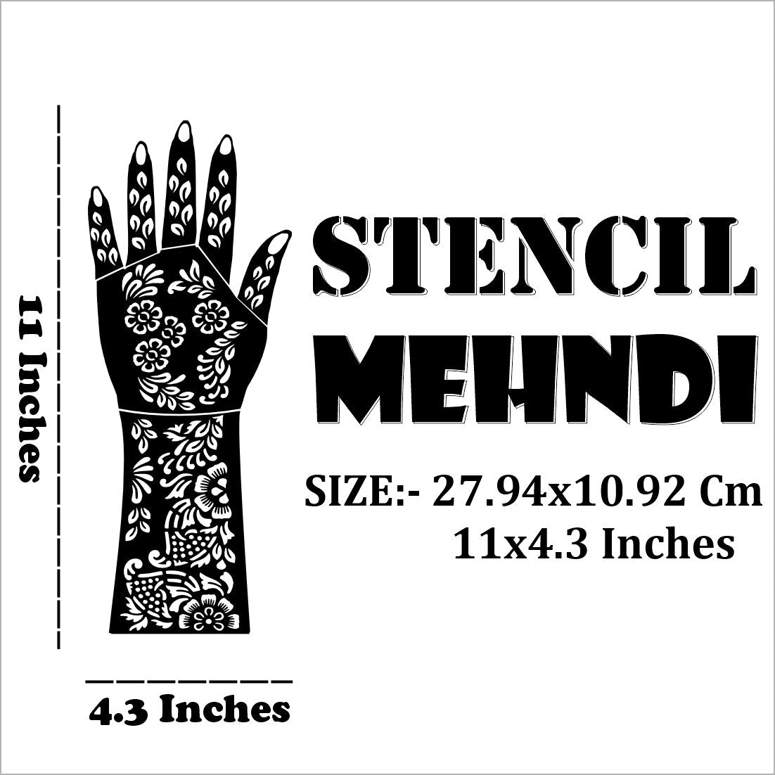 Artistic Bridal Mehndi Stencil Sticker With Flowing Lines And Floral Borders Easy To Use With Instant Beautiful Design