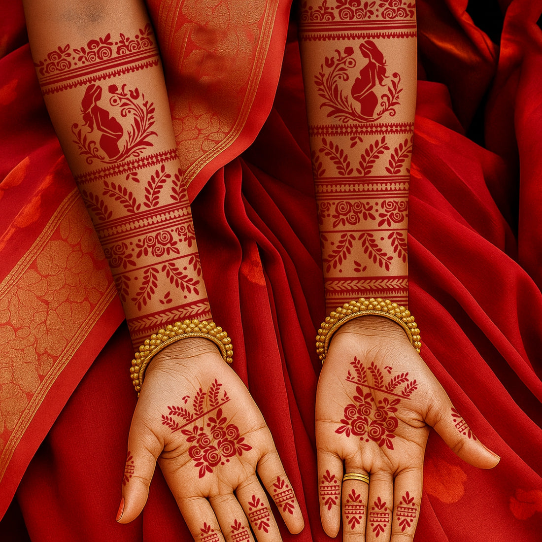 Pregnant Woman And Floral Mehndi Stencil Sticker With Traditional Patterns For Baby Showers
