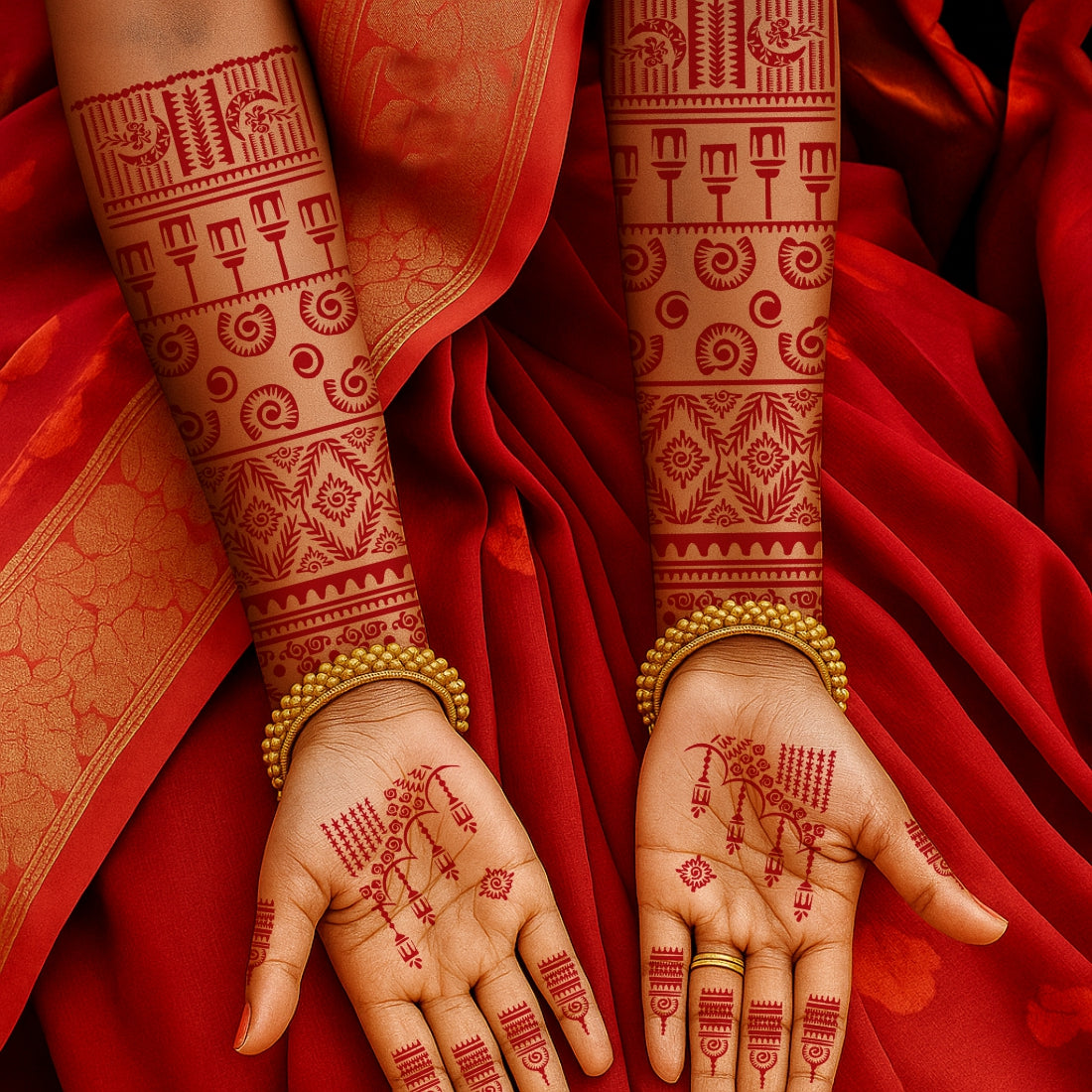 Traditional Lamp And Pattern Mehndi Stencil Sticker For Hands And Fingers Old Days Time
