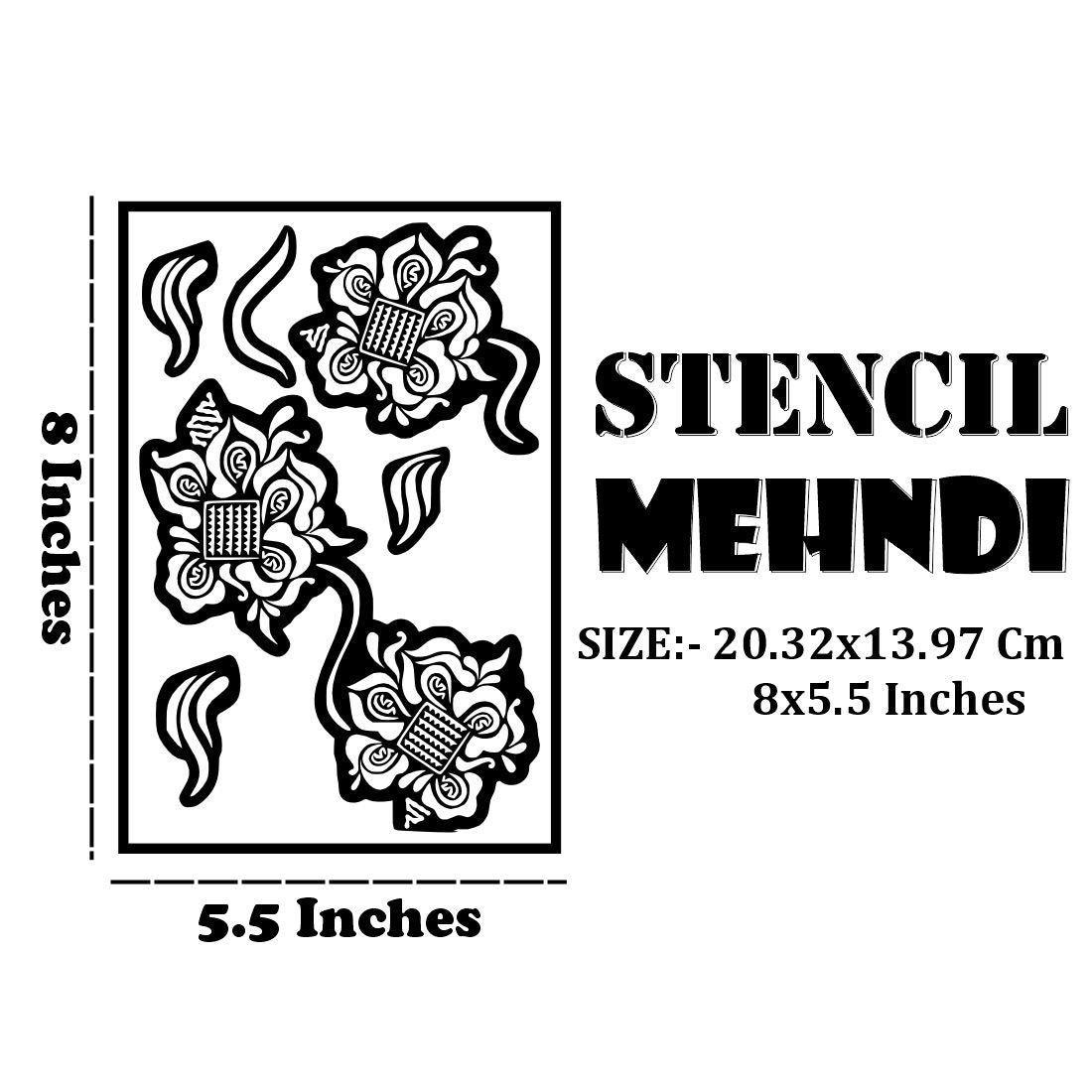 Flower Mehndi Stencil With Leaf Accents For Professional & DIY Henna Art