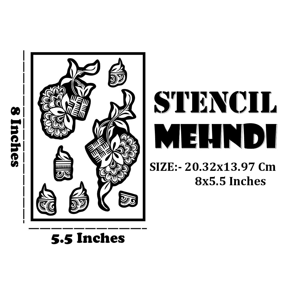 Creative Flower Mehndi Stencil Featuring Curved Leaf Patterns & Line Details