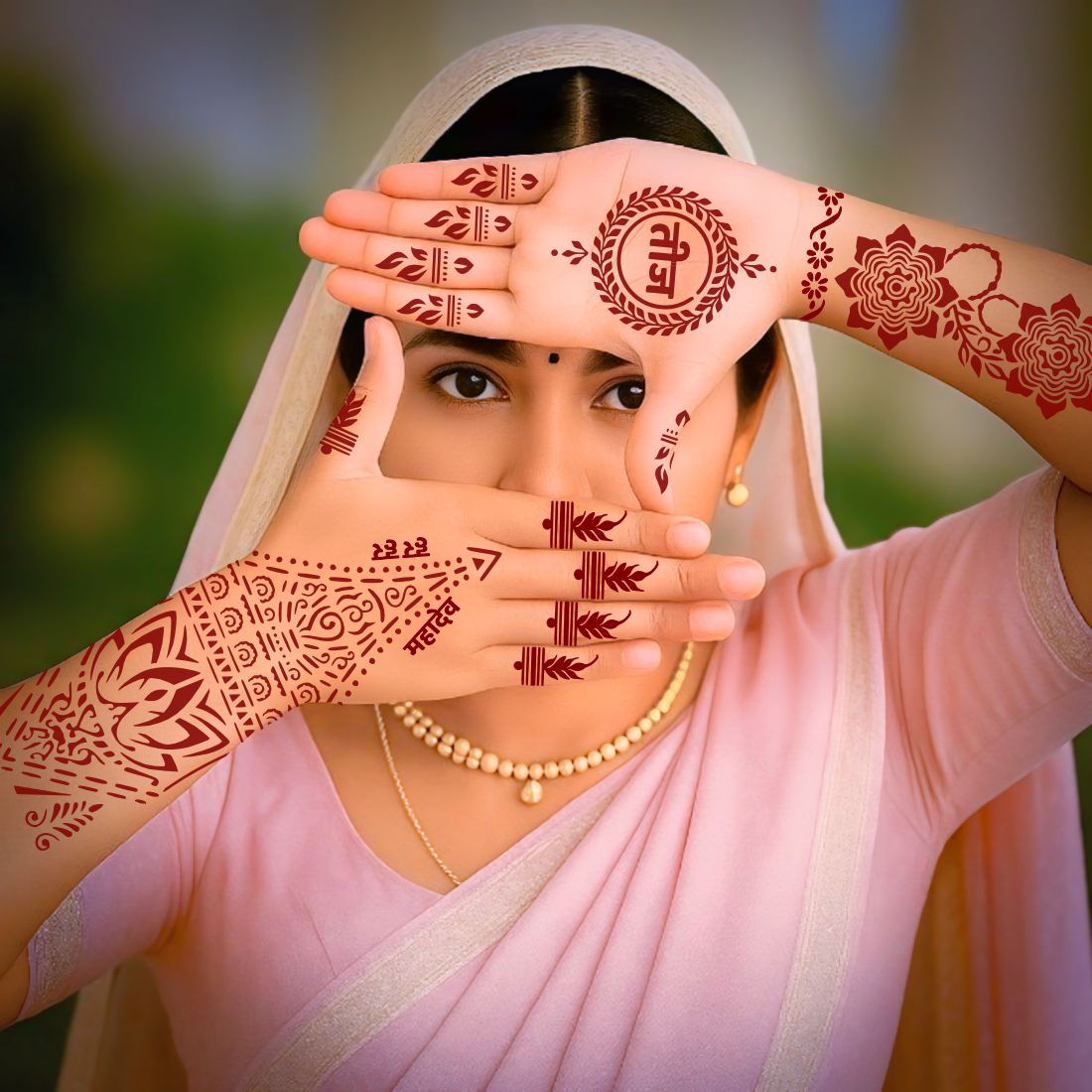 Spiritual Foot Henna Template With Laurel Medallions, Daisy Chains And Spear Accents For Bridal Showers And Cultural Events