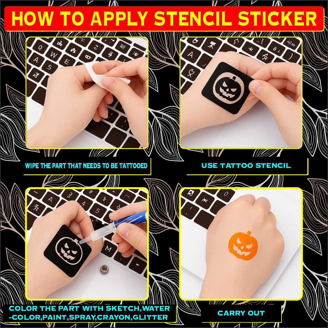 Cherry And Ginger & Multi Designs Small Stencil Sticker For Kids |Kids can decorate notebooks, drawings, or school projects with Stencil stickers