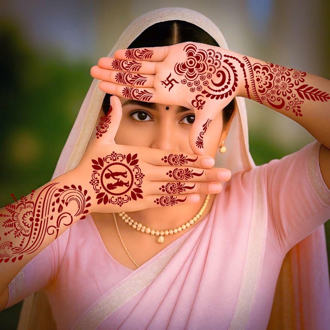 Emotional Rakhi Festival Mehndi Stencil With Bhaiya Sister Motif, Om, Swastik, Mandala, Wristbands, Floral Borders And Finger Detailing Designs