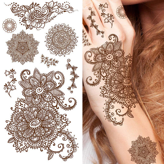 Mandala Mehndi Tattoo Flower Design Waterproof For Girls Temporary Tattoo