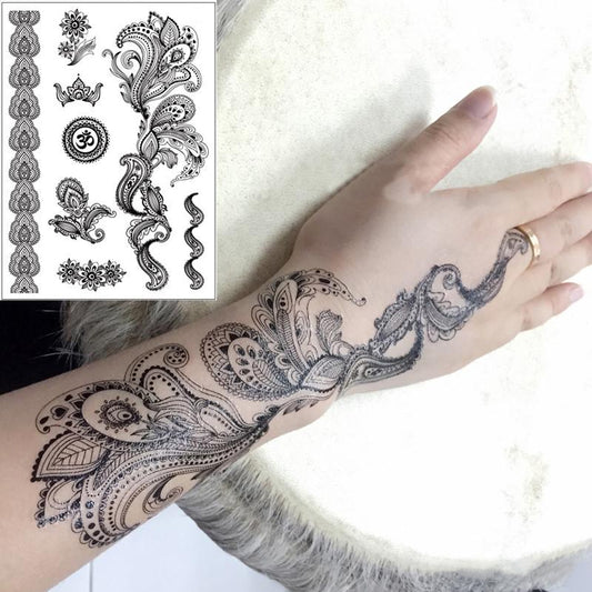 Black and White Henna Mehndi Design Fake Lace Tattoo Stickers Metallic temporary For Girls Tattoo