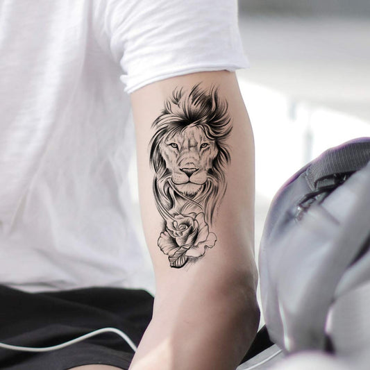 Temporary Tattoowala Lion with Flower Tattoo Temporary Body Waterproof Boy and Girl Tattoo - Temporarytattoowala