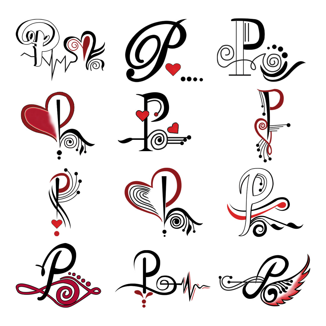 P Name Alphabet Tattoo Waterproof For Men and Women Temporary Body Tattoo