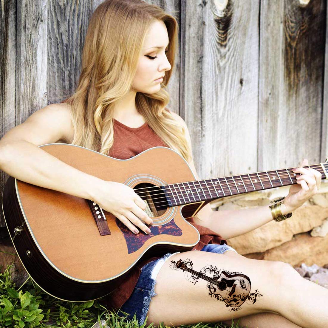 Guitar Lovers Music Tattoo Waterproof Male and Female Temporary Body Tattoo - Temporarytattoowala
