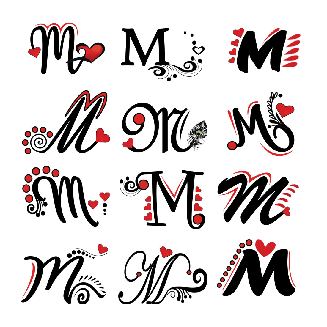 M Name Alphabet Tattoo Waterproof For Men and Women Temporary Body Tattoo