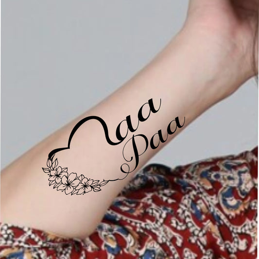 Flower with Heart Mom Dad Waterproof Boy and Girl Temporary Body Tattoo