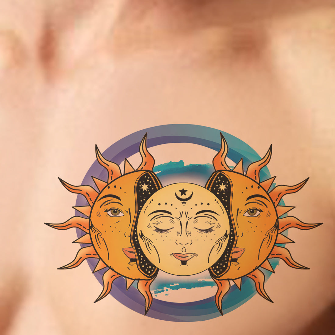 Sun and Moon Temporary Tattoo Waterproof For Male and Female Temporary Body Tattoo