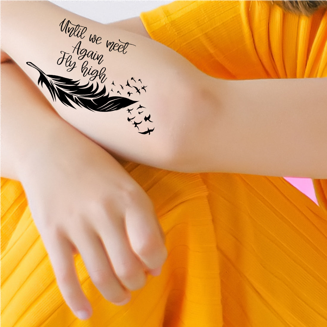 Until We Meet Again Fly High Tattoo Waterproof Sticker with Wings Temporary Body Tattoo For Men and Women