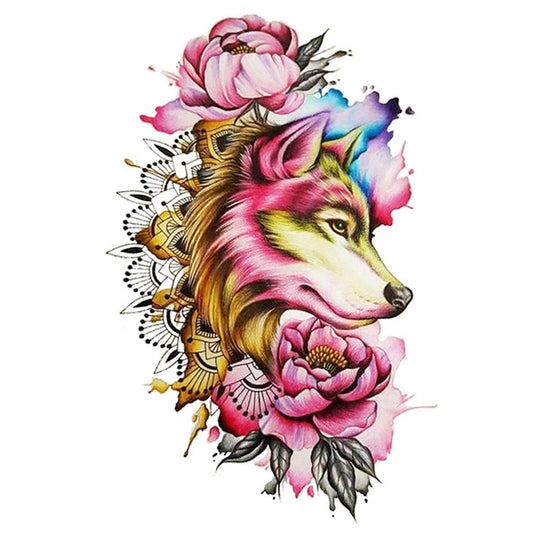 Temporary Tattoowala Dog with Flower Multicolor Tattoo Waterproof Temporary Body Tattoo - Temporarytattoowala