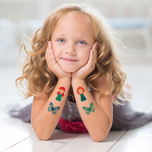 Princess Doll with Butterfly Barbie Waterproof For Kids Girls Temporary Tattoo