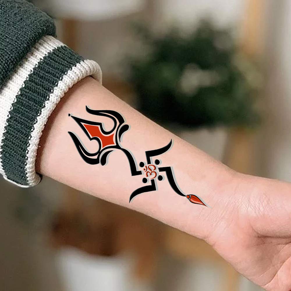 Trishul Om with Swastika Tattoo Waterproof Temporary Body Tattoo Boy and Girl Tattoo… - Temporarytattoowala