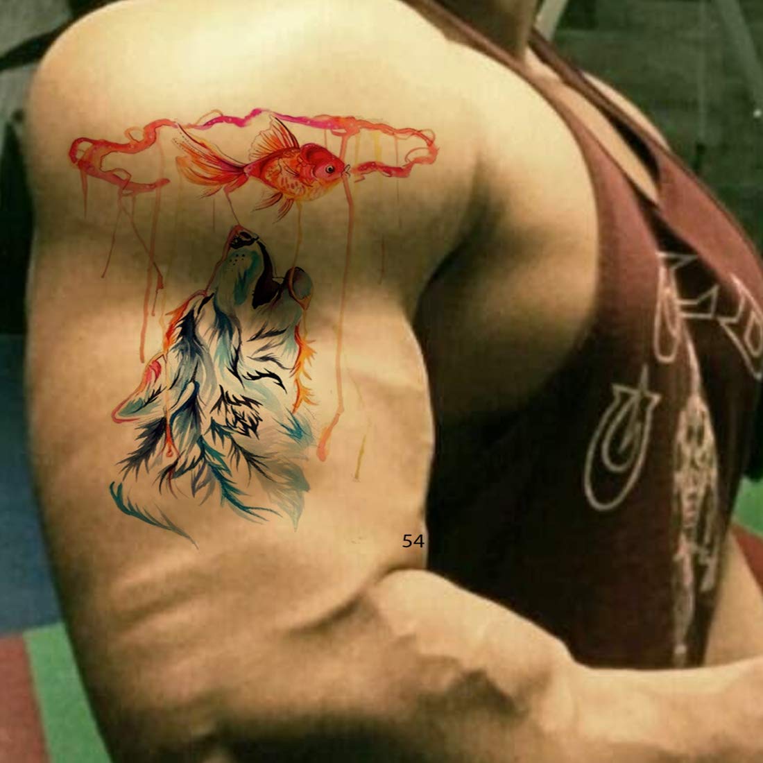 Hungry Dog with Fish Tattoo Waterproof Male and Female Temporary Body Tattoo - Temporarytattoowala
