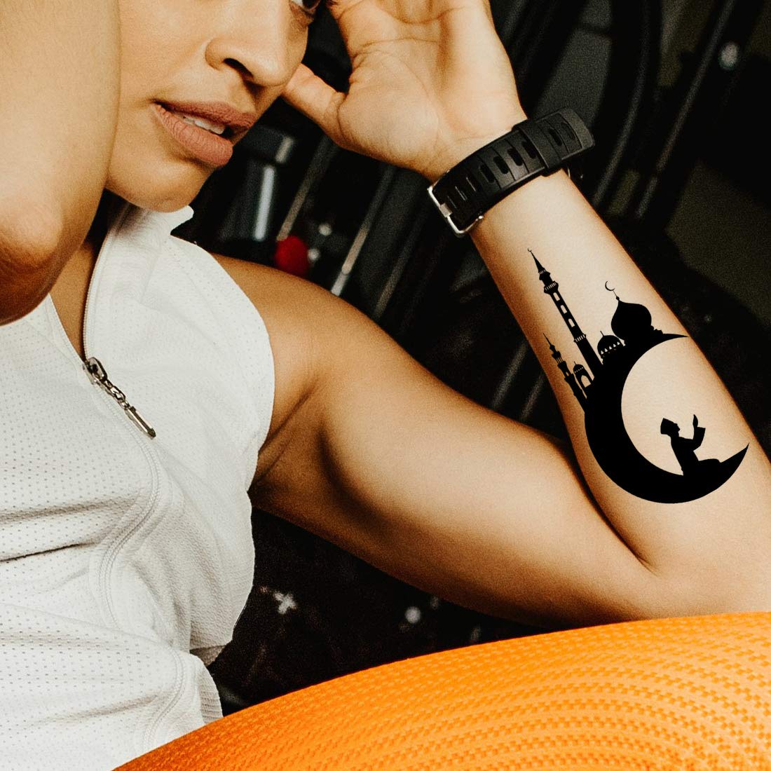 Islamic Half Moon With Mosque Temporary Waterproof Tattoo For Men and Women