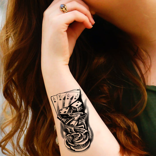 Poker with Dice Tattoo Waterproof Sticker For Men and Women Temporary Body Tattoo