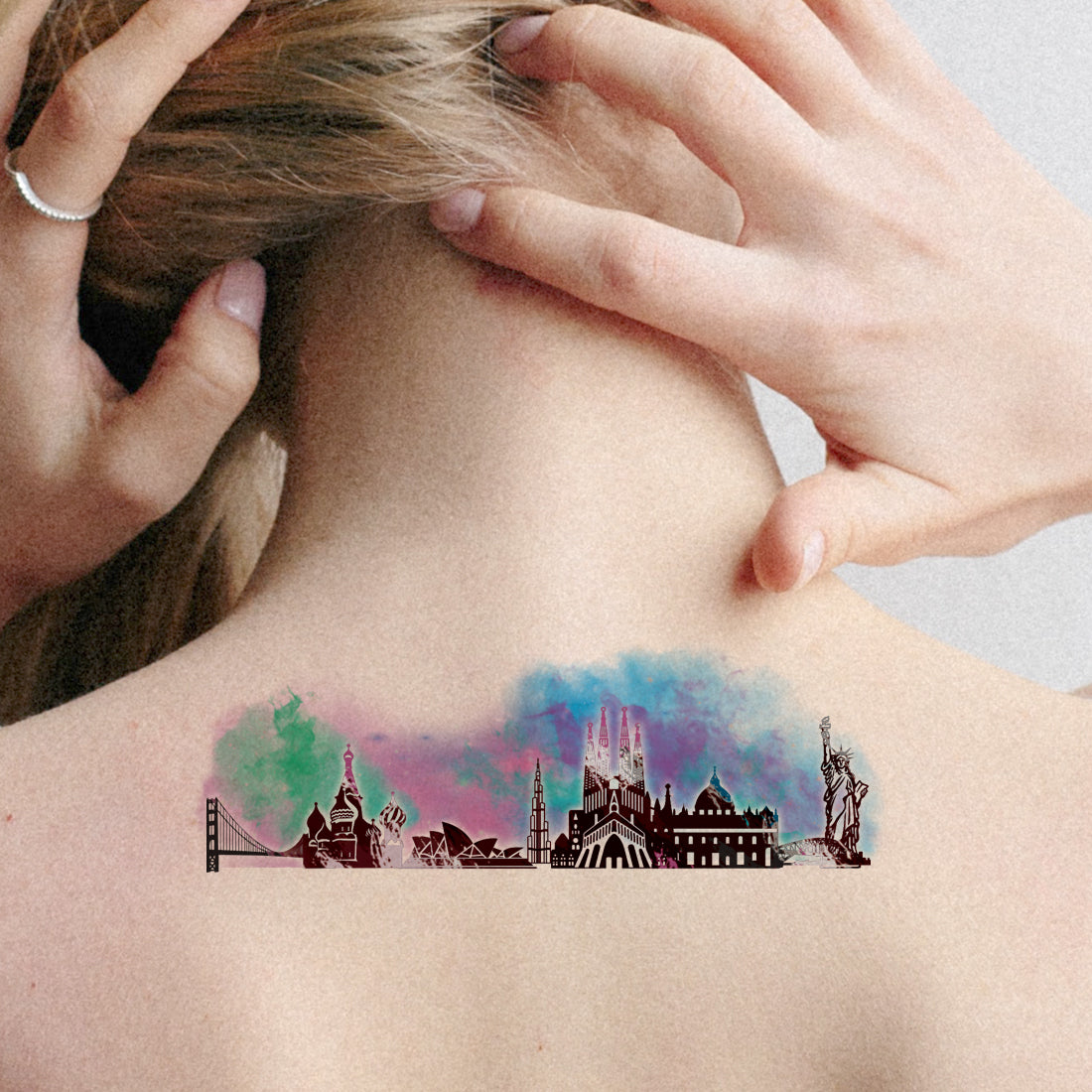 Famous Places Name Tattoo Burj Khalifa, Opera House, Golden Gate Bride, Temporary Body Tattoo