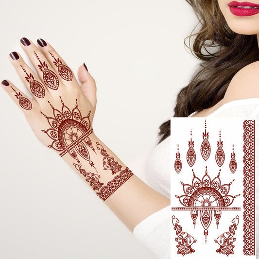 Mehndi Tattoo Flower Henna Tattoo Hand Leaf Boder Tattoo For Women Temporary Tattoo