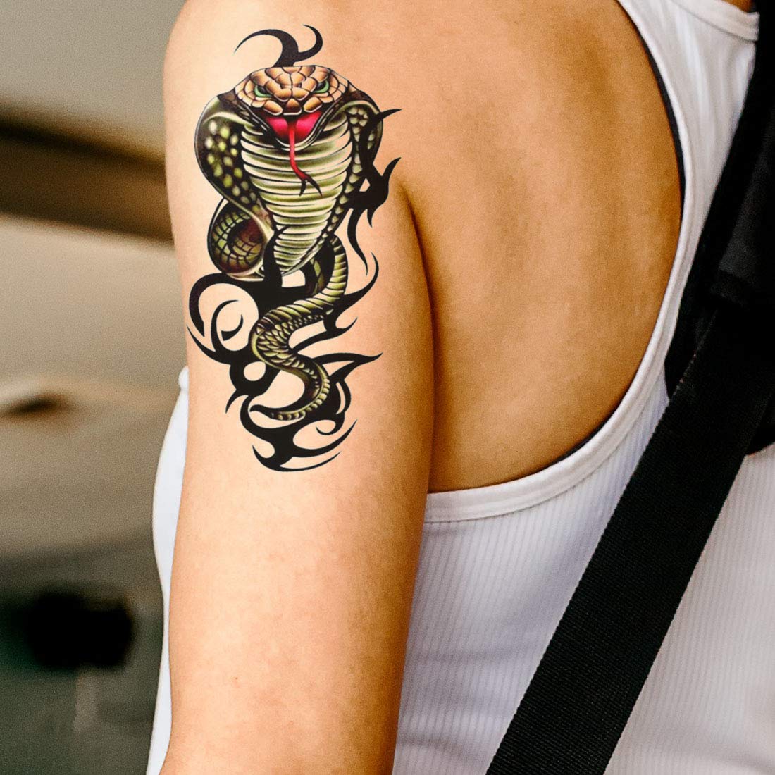 Cobra Snake with Tribal Temporary Waterproof Tattoo For Men And Women