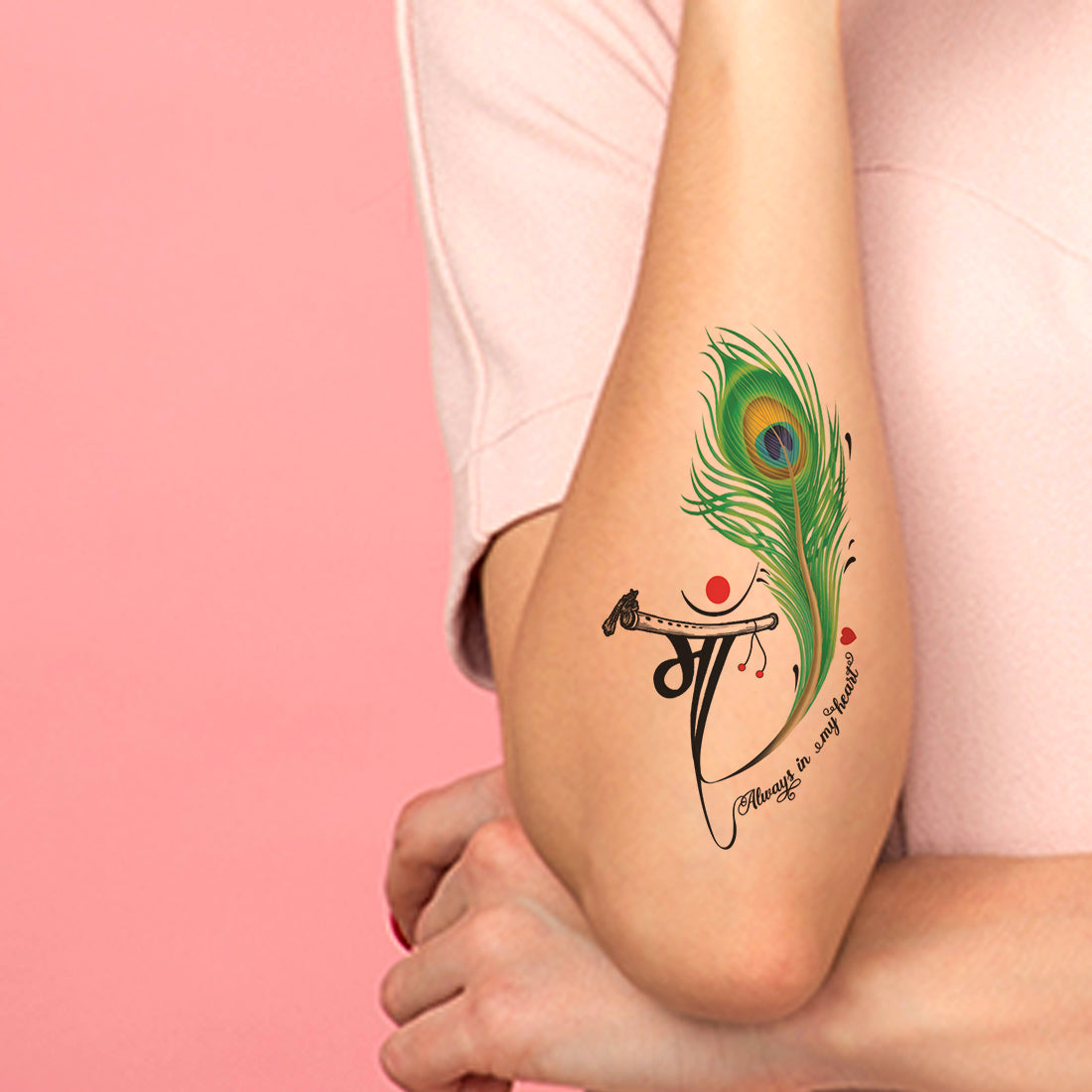 Maa Always in my Heart Peacock feather Temporary Tattoo Waterproof For Male and Female Temporary Body Tattoo