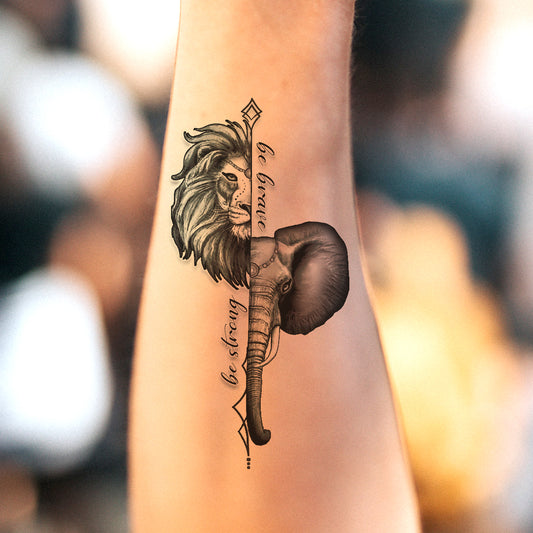 Be brave and Be Happy with Tiger and Elephant Quotes Tattoo Men and Body Tattoo