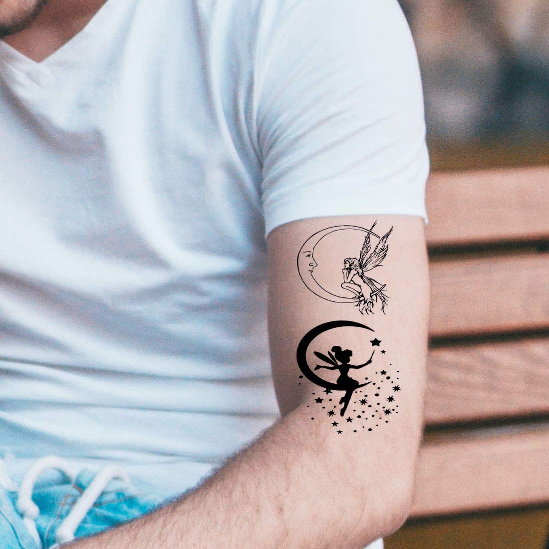 Angel Fairy On Half Moon Temporary Waterproof Tattoo For Men and Women