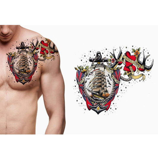 Anchor Clouds Boat Heart North American Tattoo Waterproof Male and Female Temporary Body Tattoo - Temporarytattoowala