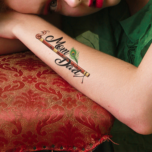 Maa Paa Flute Tattoo Feather Waterproof For Women Temporary Tattoo