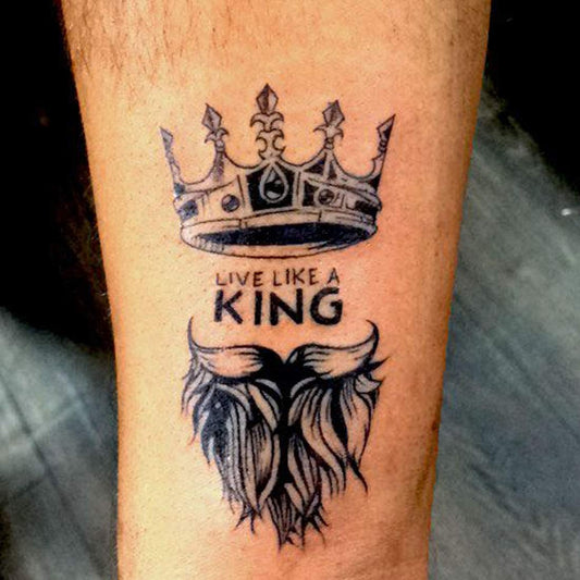 Temporary Tattoowala Live Like King Beard Tattoo Waterproof For Boys and Grils Crown Temporary Tattoo