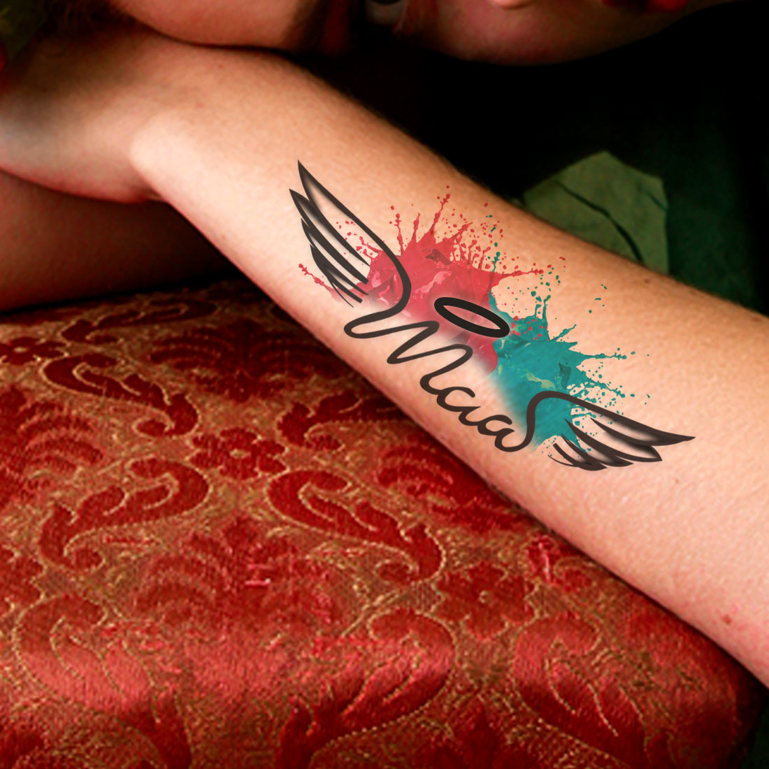 Wings with Maa Tattoo Waterproof For Multi Temporary Body Tattoo