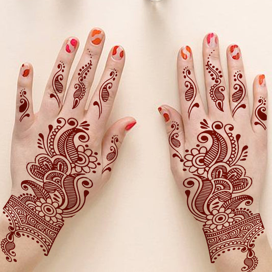 Full Hand Henna Tattoo Flower Both Hand Realistic mehndi color on hand For Women