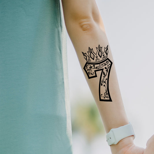 Lucky Seven with Crown Tattoo Waterproof Sticker For Boy and Girl Temporary Body Tattoo