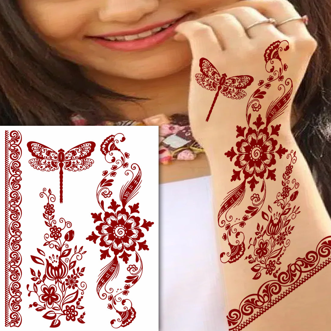 Mandala Mehndi Tattoo Flower Henna Tattoo Hand Boder Tattoo For Women Temporary Tattoo
