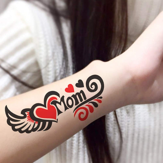 Mom Heart with Wings Tattoo Temporary Body Waterproof Boy and Girl Tattoo - Temporarytattoowala