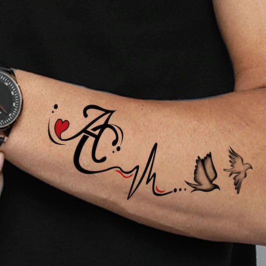 A and C Name Latter Tattoo Heart Line Tattoo Waterproof For Girls and Boys Temporary Tattoo