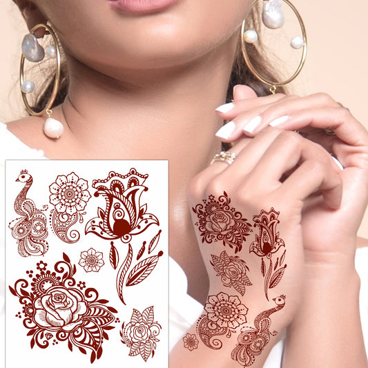 Rose Full Hand Mehndi Flower Design Tattoo Waterproof For Women Temporary Tattoo